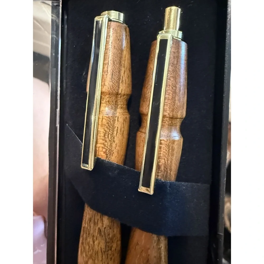 Handmade Bocote Wood Pen & Mechanical Pencil Set Gold Trim Fits Cross Refill